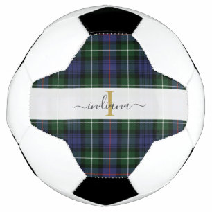 Monogram Script Name Plaid Purple Green Tartan Football