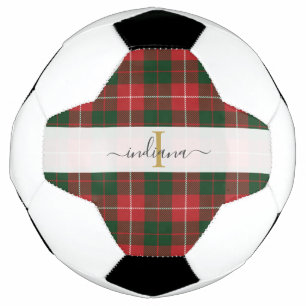 Monogram Script Name Plaid Red Green Tartan Football