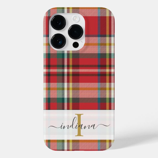 Monogram Script Name Plaid Red Pattern Rustic  Case-Mate iPhone Case (Back)