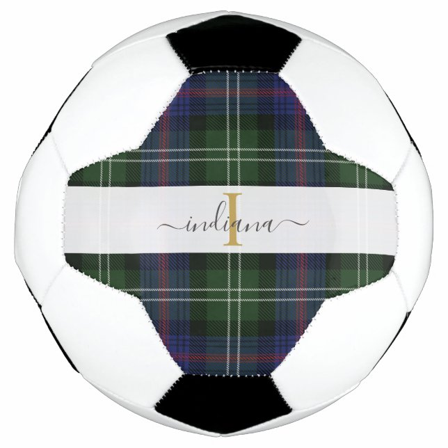 Monogram Script Name Plaid Rustic Tartan Football (Front)