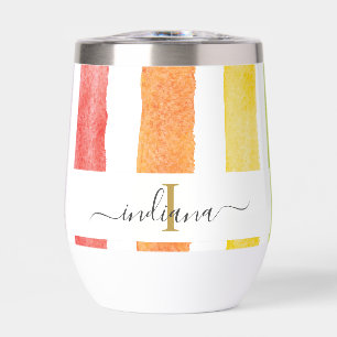 Monogram Script Name Watercolor Stripes