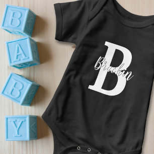 Monogram Script Name White Custom Text Unisex Baby Bodysuit
