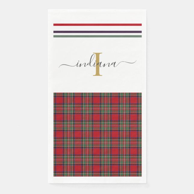 Monogram Script Plaid Clan Stewart Rustic Tartan Napkin (Front)