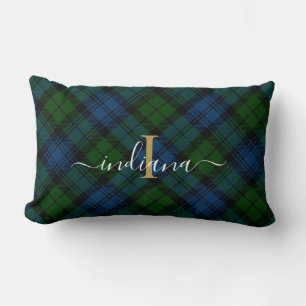 Monogram Script Plaid Tartan Campbell Military Lumbar Cushion