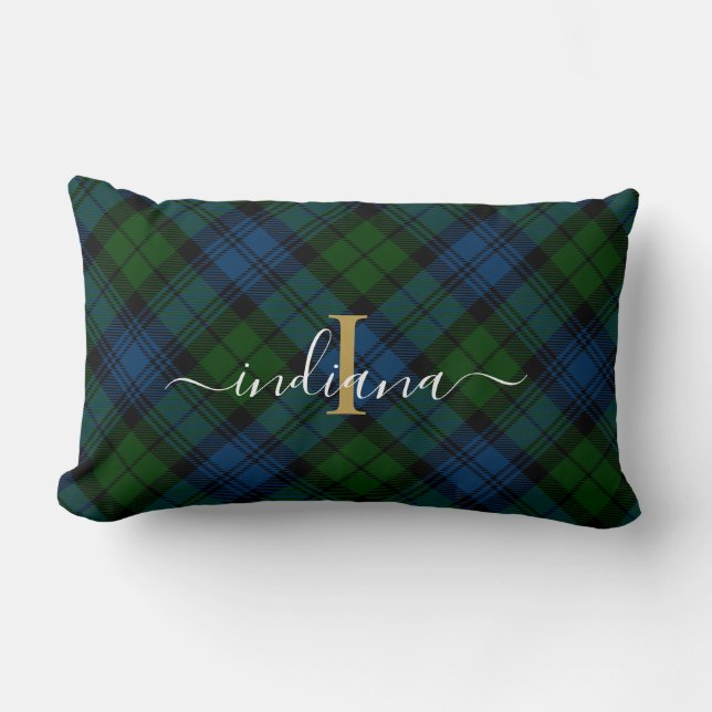 Monogram Script Plaid Tartan Campbell Military Lumbar Cushion (Front)