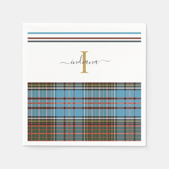 Monogram Script Plaid Tartan Clan Anderson Party Napkin (Front)