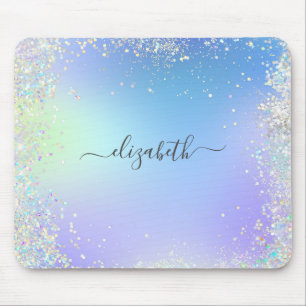Monogram Script Rainbow Glitter Blue Purple Mouse Mat