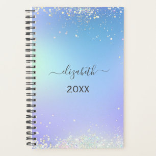 Monogram Script Rainbow Glitter Blue Purple Planner
