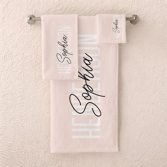 Monogram Script Signature Blush Pink Bath Towel Set (Creator Uploaded)