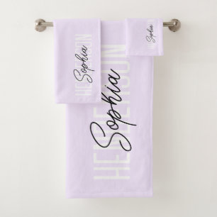 Monogram Script Signature Pastel Purple Bath Towel Set