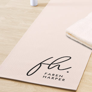 Monogram Script Simple Blush Pink Monogrammed Yoga Mat