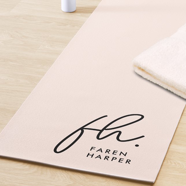 Monogram Script Simple Blush Pink Monogrammed Yoga Mat (Creator Uploaded)