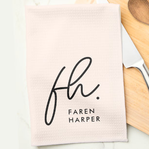 Monogram Script Simple Minimal Elegant Blush Tea Towel