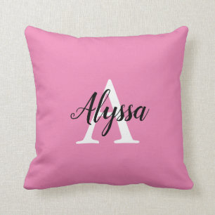 Monogram Script Stylish Pink Throw Pillow