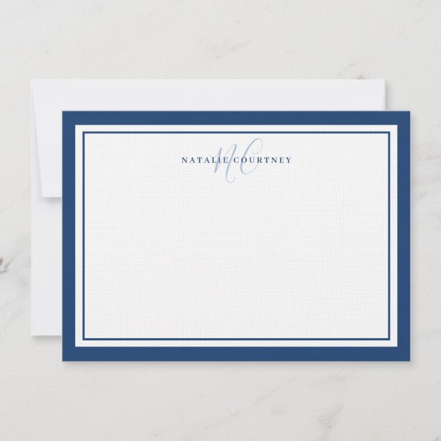 Monogram Script Two Border Elegant Minimalist Card (Front)