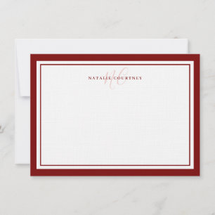 Monogram Script Two Border Minimalist Maroon Red Card