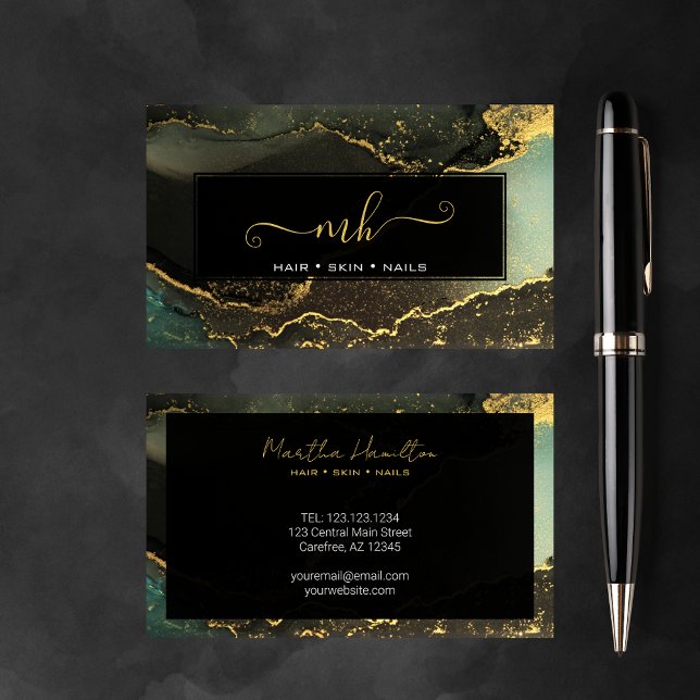 Monogram Script Typography Black and Gold ink Calling Card (Creator Uploaded)