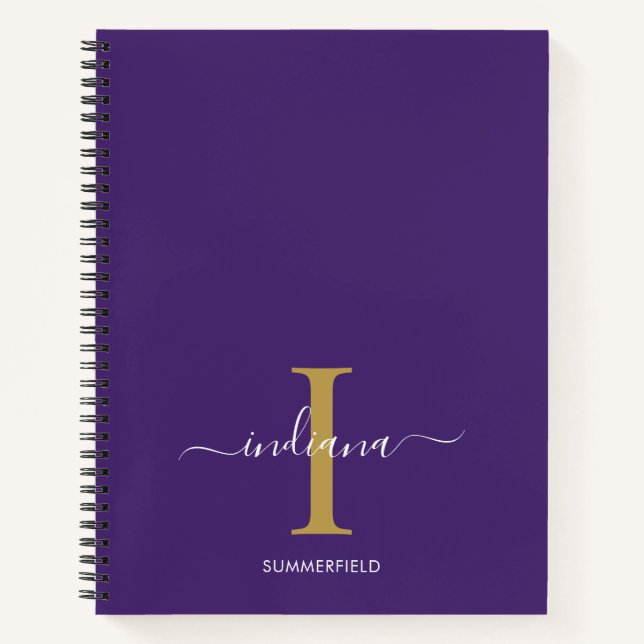 Monogram Script Typography Purple Custom Notebook (Front)