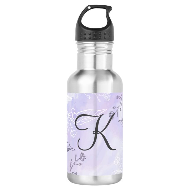 Monogram Script White Grey Purple Floral  532 Ml Water Bottle (Front)