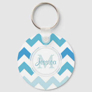 Monogram Sea Blue Chevron Keychain