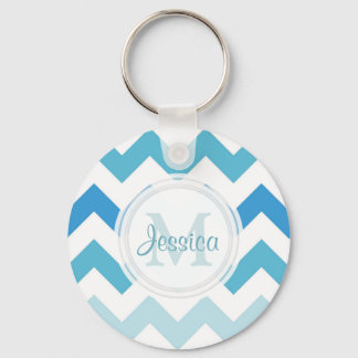Monogram Sea Blue Chevron Keychain