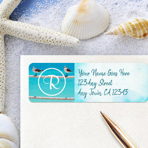 Monogram seagull birds photo modern script address