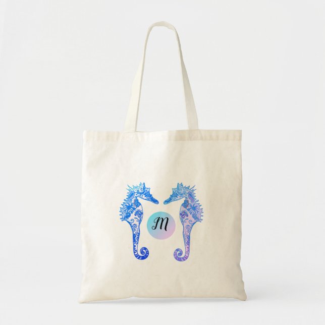 Monogram Seahorses Whimsical  Personalised Tote (Front)