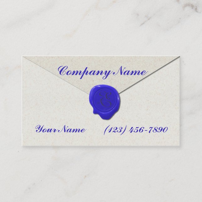 Monogram Sealing Wax Blue Business Card (Front)