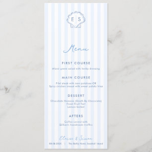 Monogram Seashell Blue And White Coastal Wedding Menu