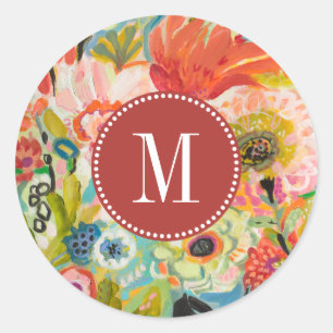 Monogram Secret Garden Floral III Classic Round Sticker