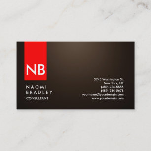 Monogram Sepia Brown Red Modern Consultant Business Card