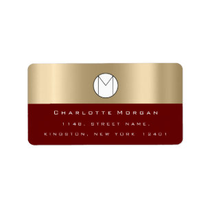 Monogram Sepia Gold Black Minimal Maroon RSVP Label