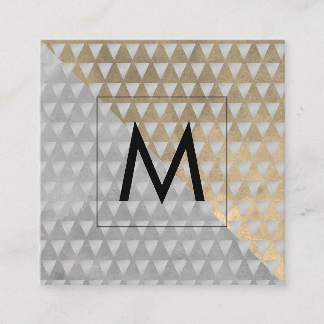 Monogram Sepia Grey Colour Blocks | Geometric Tri Square Business Card (Front)