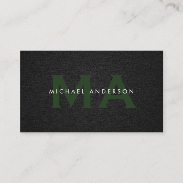 Monogram Serif Corporate Minimal Black Linen Business Card (Front)