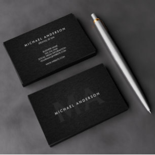 Monogram Serif Corporate Minimal Black Linen Business Card
