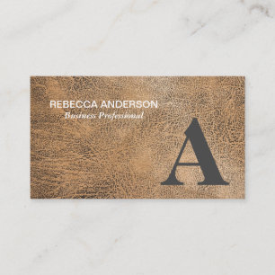 Monogram Serif Grey, Brown Leather Business Card