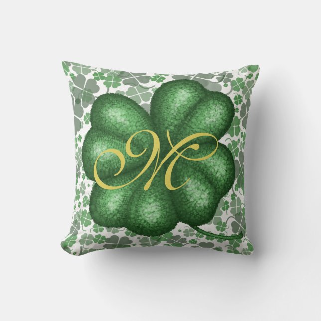 Monogram Shamrock Throw Pillow (Front)