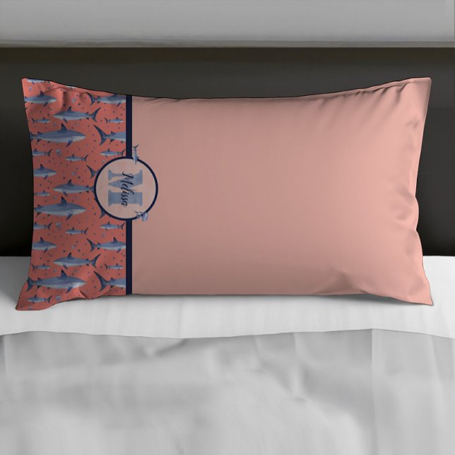 Monogram Shark Coral Blue Pillow Case Set (Creator Uploaded)