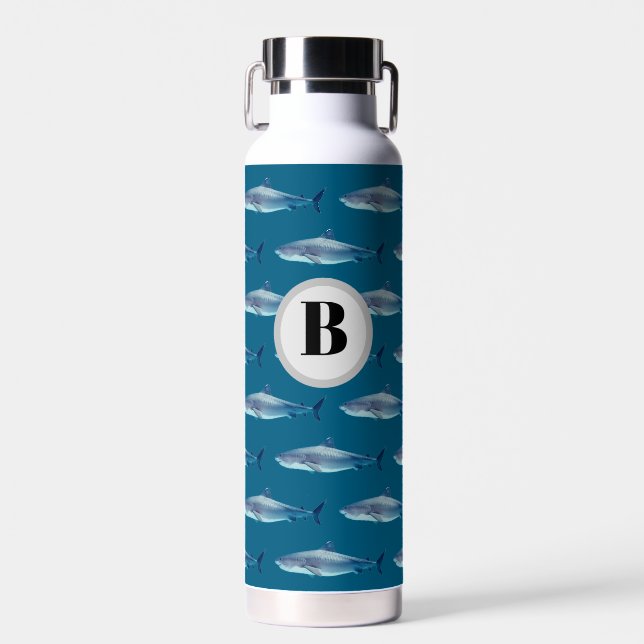 Monogram Shark Pattern Ocean Water Bottle (Front)
