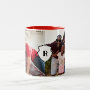 Monogram Shield Crest Dad Photo Two-Tone Coffee Mug