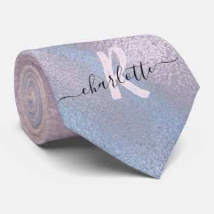 Monogram Shimmery Rose Gold and Baby Blue Ombre Tie