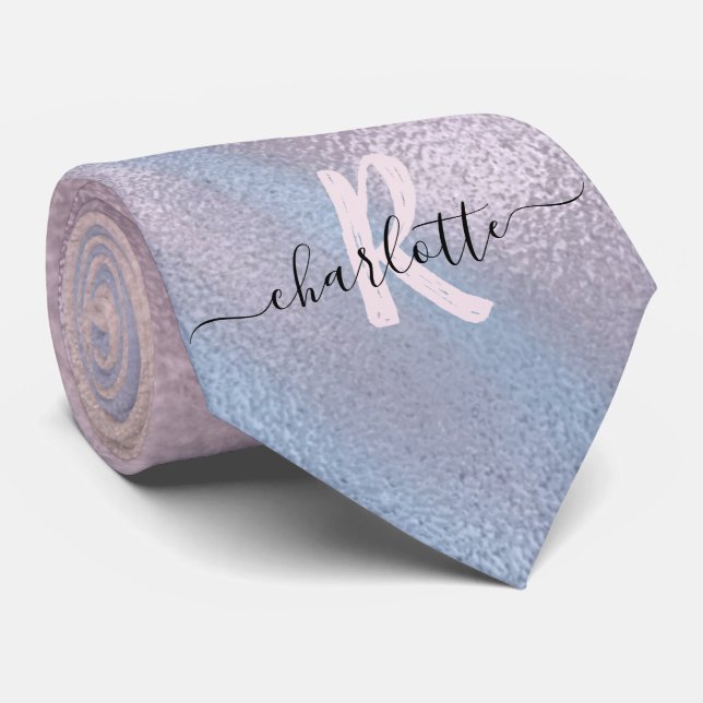 Monogram Shimmery Rose Gold and Baby Blue Ombre Tie (Rolled)