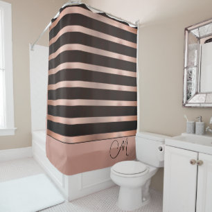 Monogram Shimmery Salmon Pink on Black  Shower Curtain