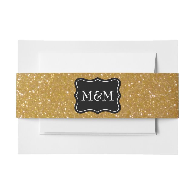 Monogram shiny gold glitter envelope belly band invitation belly band (Front Example)