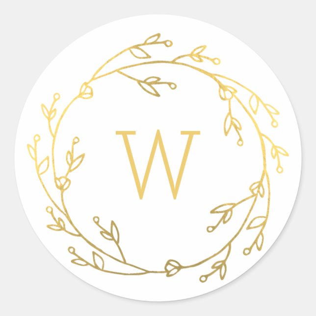 Monogram Shiny Wreath Gift Tag Sticker (Front)