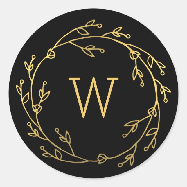 Monogram Shiny Wreath Gift Tag Sticker (Front)