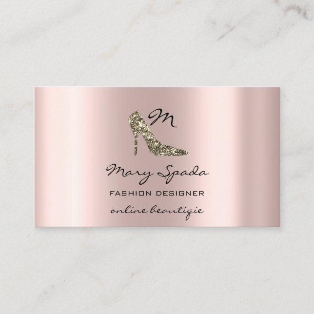 Monogram Shoes Rose Gold Heels Logo Shop QR Code Business Card (Front)