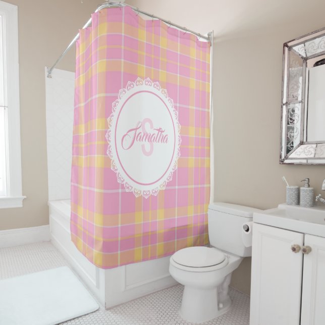 Monogram Shower Curtain - Spring Plaid {S2D14} (In Situ)