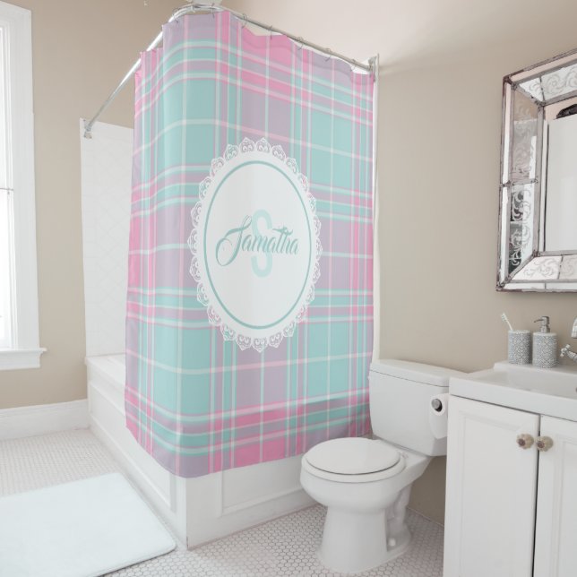 Monogram Shower Curtain - Spring Plaid {S2D15} (In Situ)