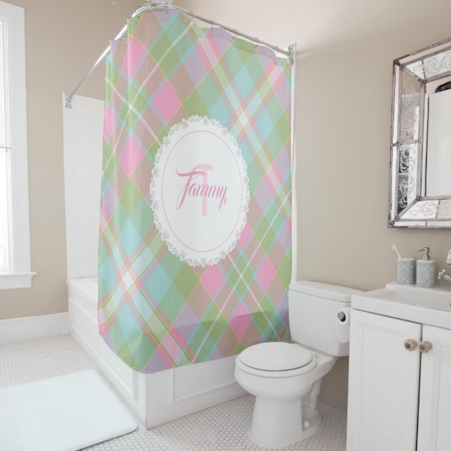 Monogram Shower Curtain - Spring Plaid {S2D17} (In Situ)